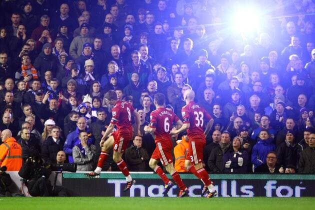 Football - FA Cup Third Round - Liverpool vs. Oldham Athletic Steven Gerrard of Liverpool celebrates his goal scored from the penalty spot at Anfield 