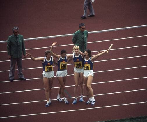 4x400m Staffel DDR, Olympiasieger 1972 in München, v.li.: Dagmar Käsling, Helga Seidler, Rita Kühne, Monika Zehrt