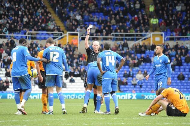 07.01.2012. Morgaro Gomis (Birmingham City) is yelow carded for a foul on Kevin Doyle (Wolverhampton Wanderers) during the FA Cup, Third Round football match between Birmingham City and Wolverhampton Wanderers played at St Andrews. The game ended in a 0-0 draw. xAnthonyxStanleyx  ActionPlus11231163
