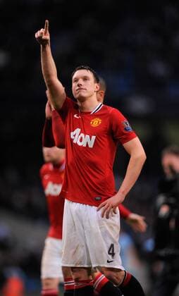Phil Jones of Manchester United celebrates the win, Manchester City - Manchester United (ManU) EDITORIAL USE ONLY. No use with unauthorised audio, video, data, fixture lists, club league logos or live services. Online in-match use limited to 120 images, no video emulation. No use in betting, games or single club league player publications.