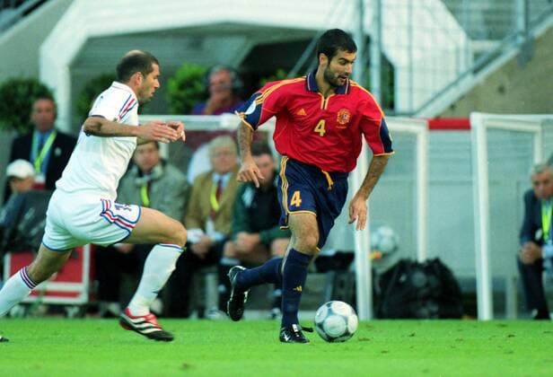 European Championships 2000. 25 06 2000 Spain v France 1 4final - Josep Pep Guardiola - Spain Zinedine Zidane - France 