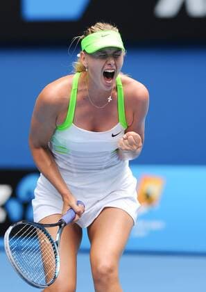 MELBOURNE, Jan. 21, 2012 -- Maria Sharapova of Russia celebrates scoring during the women s singles third round match at the 2012 Australian Open tennis tournament in Melbourne, Australia, Jan. 21, 2012. 