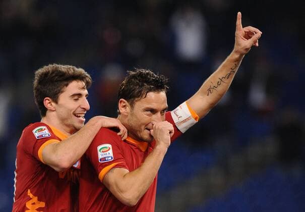 Francesco Totti (Roma), con Borini Roma, 21 01 2012 - 2011 2012 - AS Roma vs. AC Cesena - Serie A AntoniettaxBaldassarre