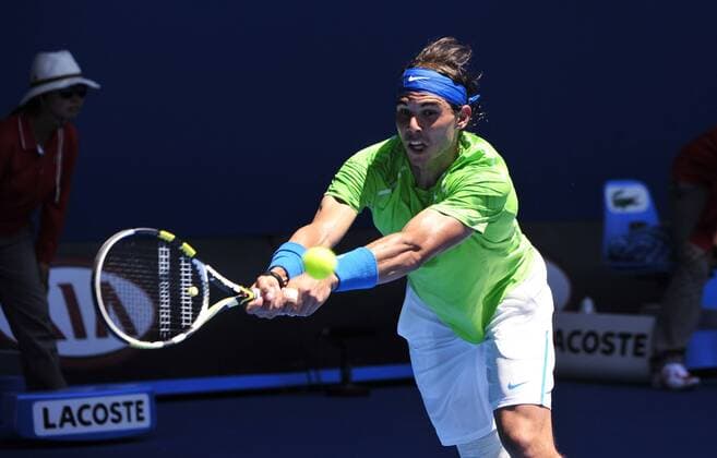 22.01.2012 Melbourne, Australia. Rafael Nadal (ESP) on Rod Laver Arena at the Australian Open xPeterxBlakemanx  ActionPlus11237300