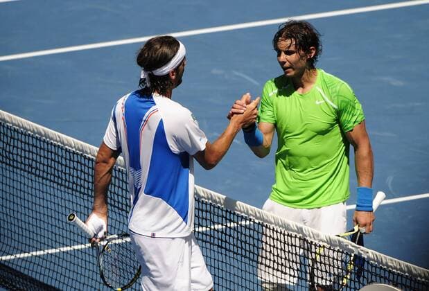 22.01.2012 Melbourne, Australia. Feliciano Lopez (ESP) V Rafael Nadal (ESP). Nadal defeats Feliciano 6-4, 6-4, 6-2 on Rod Laver Arena at the Australian Open xPeterxBlakemanx  ActionPlus20214259