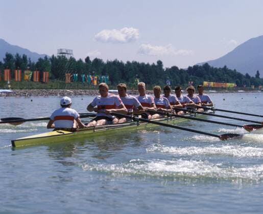 Deutschlandachter - Thomas Möllenkamp, Matthias Mellinghaus, Eckhardt Schultz, Ansgar Wessling, Armin Eichholz, Thomas Domian, Dr. Wolfgang Maennig, Bahne Rabe, Manfred Klein (BR Deutschland)