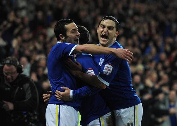 Football - League Cup Semi-Final Second Leg - Cardiff City vs. Crystal Palace Don Cowie of Cardiff City celebrates their first goal after his cross was headed in by a Palace defender for an own goal at the Cardiff City Stadium 