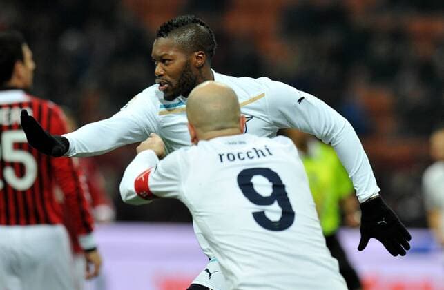 Jubel Djibril Cisse (Lazio) 0-1 und Tommaso Rocchi - 26 1 2012 - Coppa Italia 2011 2012 Football AC Milan vs Lazio Rom allexsabba