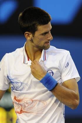 27.01.2012 Australian Open Tennis from Melbourne Park. Novak Djokovic (SRB) glares at his opponent in his match on the twelve day of the Australian Open Tennis Championships in Melbourne, Australia. xEstherxLimx  ActionPlus11238990