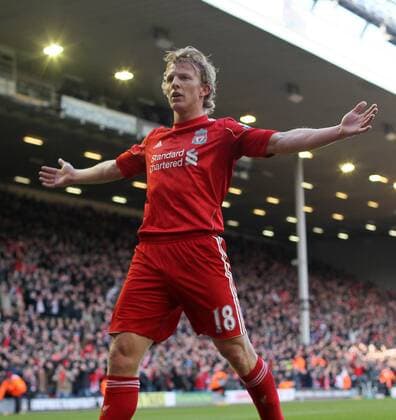 Liverpools Dirk Kuyt celebrates scoring his sides winning goal..Liverpool v Manchester United in the the FA Cup Fourth Round sponsored by Budweiser at Anfireld, Liverpool. 28th January 2012. EDITORIAL USE ONLY. No use with unauthorised audio, video, data, fixture lists, club league logos or live services. Online in-match use limited to 120 images, no video emulation. No use in betting, games or single club league player publications.