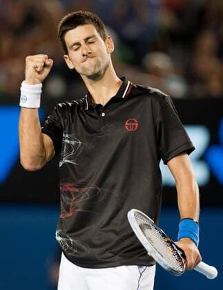 (120129) -- MELBOURNE, Jan. 29, 2012 (Xinhua) -- Novak Djokovic of Serbia celebrates after winning a point during the men s singles final at 2012 Australian Open tennis tournament in Melbourne, Australia, on Jan. 29, 2012. (Xinhua Bai Xue) (hy) AUSTRALIA-MELBOURNE-TENNIS-MEN S-FINAL 