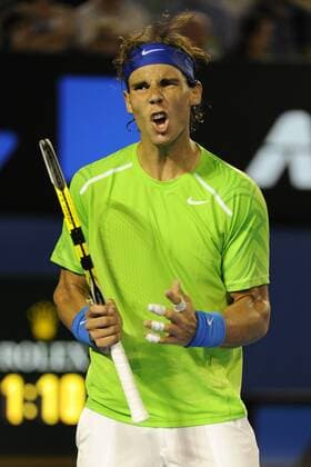 29.01.2012 Australian Open Tennis from Melbourne Park. Rafael Nadal (ESP) reacts after winning an important point in his match on the fourteenth day of the Australian Open Tennis Championships in Melbourne, Australia. xEstherxLimx  ActionPlus20215998