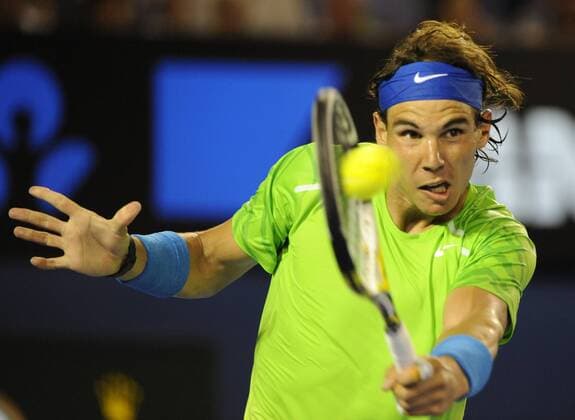 29.01.2012 Melbourne, Australia. Nadal in action on Day 14 of the men s final match. Rafael Nadal (ESP) played on Rod Laver Arena at the Australian Open. xPeterxBlakemanx  ActionPlus11240104