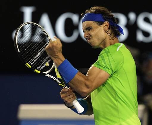 Australian Open 2012, Melbourne Park,ITF Grand Slam Tennis Tournament, Rafael Nadal (ESP) macht die Faust und jubelt,Jubel, Emotion,Einzelbild, Halbkörper,Querformat,