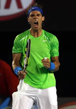 January 29, 2012: Rafael Nadal (ESP) hits a shot during the finals of the Australian Open at Melbourne Park Tennis Centre in Melbourne, Australia. TENNIS: JAN 29 Australian Open - Men s Final Icon120129011 EDITORIAL USE ONLY