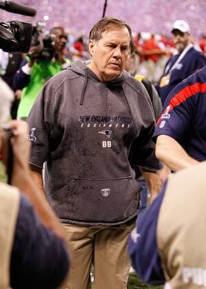 Feb. 5, 2012 - Indianapolis, IN, USA - Patriots head coach Bill Belichick leaves the field at the end of Super Bowl XLVI on Sunday, February 5, 2012, at Lucas Oil Stadium in Indianapolis, Indiana. The Giants defeated the Patriots, 21-17. Super Bowl XLVI - ZUMAm67