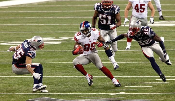 Feb. 5, 2012 - Indianapolis, IN, USA - Wide receiver Hakeem Nicks (88) of the New York Giants makes a gain on a reception against the New England Patriots during Super Bowl XLVI on Sunday, February 5, 2012, at Lucas Oil Stadium in Indianapolis, Indiana. Super Bowl XLVI - ZUMAm67