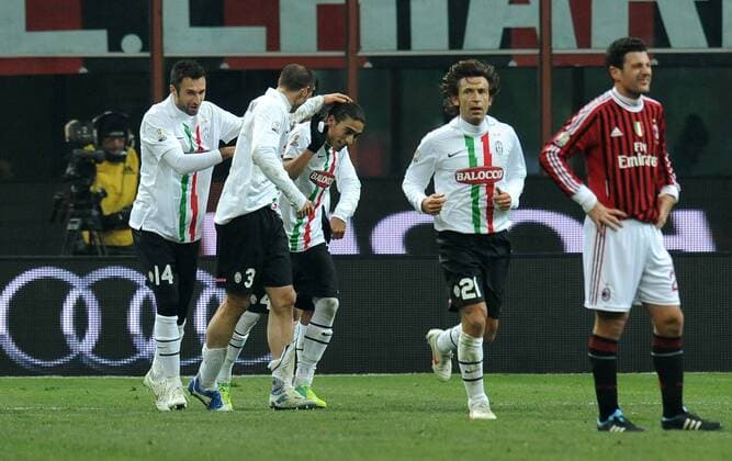 Martin Caceres (Juventus) goal celebration Milano 8 02 2012 Stadio Giuseppe Meazza Coppa Italia 2011 2012 Football Calcio Milan Vs Juventus allexsabba