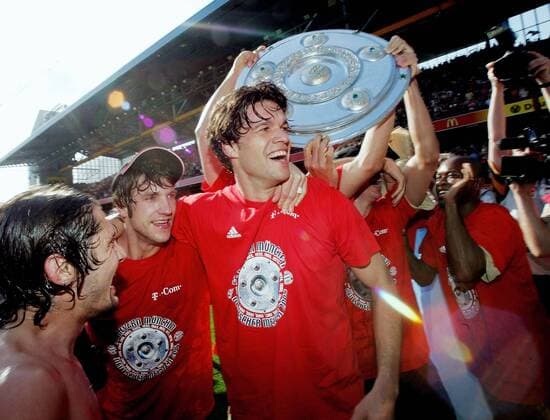 Fußball, FC Bayern München, Deutscher Meister 2005 Fussball Bundesliga 1. FC Kaiserslautern vs. FC Bayern München, Jubel Deutscher Meister 2005, v.l. Bixente Lizarazu, Torsten Frings, Michael Ballack (FC)