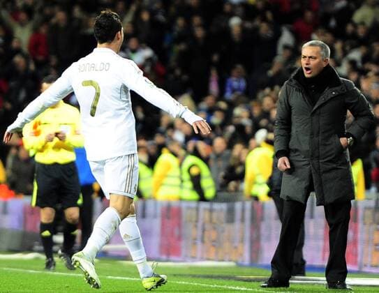 Real CF Madrid - Levante UD, Cristiano Ronaldo and Jose Mourinho celebrating Cristiano Ronaldo second goal 