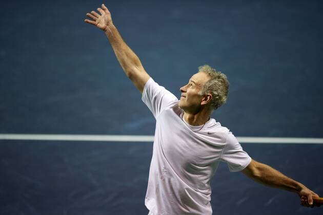 Feb. 13, 2012 - San Francisco, California, U.S. - John McEnroe (USA) competes during a doubles exhibition at the SAP Open at HP Pavilion in San Jose, CA. Sports News - Feb. 13, 2012 - ZUMAq48