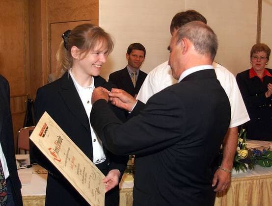 DSV Verbandstag in Stuttgart Katja Seizinger mit Fritz Wagnerberger ( DSV - Präsident )