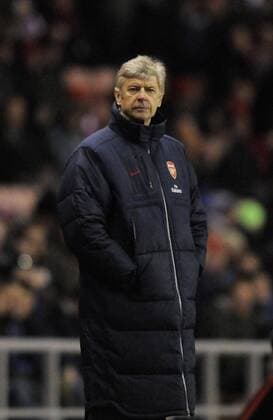 manager of Arsenal Arsene Wenger .The FA Cup with Budweiser 5th round match between Sunderland v Arsenal at the Stadium of Light at Sunderland on 18th February 2012.. EDITORIAL USE ONLY. No use with unauthorised audio, video, data, fixture lists, club league logos or live services. Online in-match use limited to 120 images, no video emulation. No use in betting, games or single club league player publications.