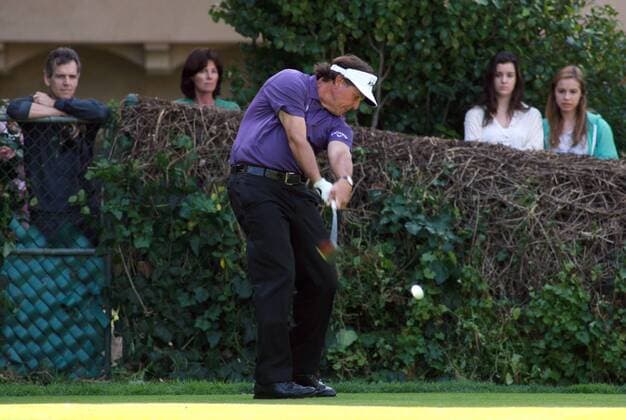 Feb. 18, 2012 - Los Angeles, California, U.S. - Phil Mickelson hits his tee shot during the third round of the Northern Trust Open golf tournament at Riviera Country Club in Los Angeles, Saturday, Feb. 18, 2012. 2012 Northern Trust Open - ZUMAc68