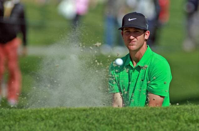 Feb. 18, 2012 - Los Angeles, California, U.S. - Kevin Chappell hits from a greenside bunker during the third round of the Northern Trust Open golf tournament at Riviera Country Club in Los Angeles, Saturday, Feb. 18, 2012. 2012 Northern Trust Open - ZUMAc68