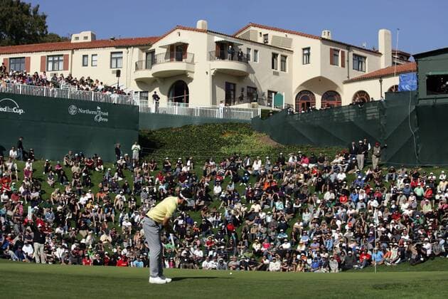 Feb. 18, 2012 - Los Angeles, California, U.S. - Keegan Bradley putts from the edge of the 18th green during the third round of the Northern Trust Open golf tournament at Riviera Country Club in Los Angeles, Saturday, Feb. 18, 2012. 2012 Northern Trust Open - ZUMAc68