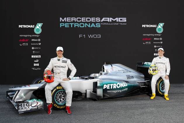 Motorsports: FIA Formula One World Championship 2012, Test Barcelona, Präsentation des neuen Mercedes F1 W03, presentation, launch, new, Michael Schumacher (GER, Mercedes GP Petronas F1 Team), Nico Rosberg (GER, Mercedes AMG Petronas F1 Team)¨ xHOCHxZWEIx