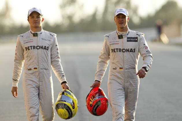 Motorsports: FIA Formula One World Championship 2012, Tests in Barcelona, Nico Rosberg (GER, Mercedes GP Petronas F1 Team), Michael Schumacher (GER, Mercedes GP Petronas F1 Team), xHOCHxZWEIx