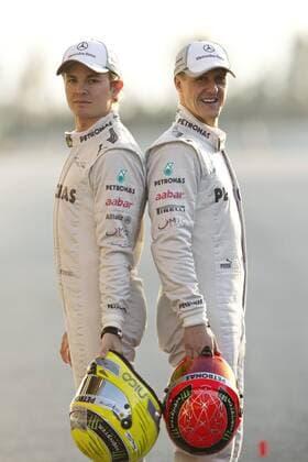 Motorsports: FIA Formula One World Championship 2012, Tests in Barcelona, Nico Rosberg (GER, Mercedes GP Petronas F1 Team), Michael Schumacher (GER, Mercedes GP Petronas F1 Team), Nico Rosberg (GER, Mercedes GP Petronas F1 Team), Michael Schumacher (GER, Mercedes GP Petronas F1 Team), xHOCHxZWEIx