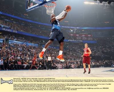 Feb. 26, 2012 - Orlando, FL, USA - The Miami Heat s LeBron James scores during the first half of the NBA Basketball Herren USA All-Star Game at the Amway Center in Orlando, Florida, Sunday, February 26, 2012. 2012 NBA Basketball Herren USA All-Star Game - ZUMAm67
