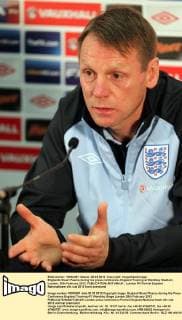 Englands Stuart Pearce during his press conference..England Training at Wembley Stadium, London. 28th February 2012. EDITORIAL USE ONLY. No use with unauthorised audio, video, data, fixture lists, club league logos or live services. Online in-match use limited to 120 images, no video emulation. No use in betting, games or single club league player publications.