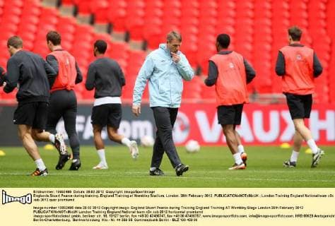 Englands Stuart Pearce during training..England Training at Wembley Stadium, London. 28th February 2012. EDITORIAL USE ONLY. No use with unauthorised audio, video, data, fixture lists, club league logos or live services. Online in-match use limited to 120 images, no video emulation. No use in betting, games or single club league player publications.