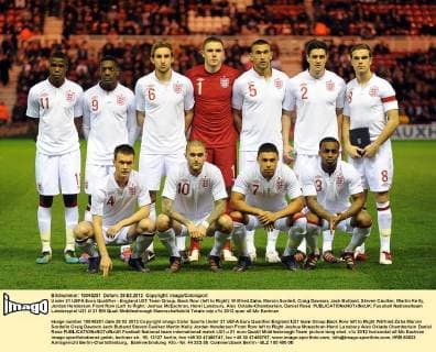 Under 21 UEFA Euro Qualifier - England U21 Team Group, Back Row (left to Right): Wilfried Zaha, Marvin Sordell, Craig Dawson, Jack Butland, Steven Caulker, Martin Kelly, Jordan Henderson Front Row (Left to Right: Joshua McEachran, Henri Lansbury, Alex Oxlade-Chamberlain, Daniel Rose 