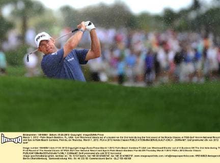March 1, 2012 - Palm Beach Gardens, FL, USA - Lee Westwood blasts out of a bunker on the 2nd hole during the first round of the Honda Classic at PGA Golf Herren National Resort and Spa in Palm Beach Gardens, Florida, on Thursday, March 1, 2012. PGA s 2012 Honda Classic - ZUMAm67