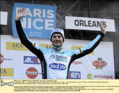 Tom Boonen ( BEL ) - and Omega Pharma Quick Step Podium CYCLISME : Paris - Nice - 1ere Etape Mantes La Jolie - Orleans - 05 03 2012 PhotoNews Panoramic 