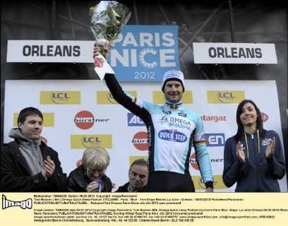 Tom Boonen ( Bel ) Omega Quick Steep Podium CYCLISME : Paris - Nice - 1ere Etape Mantes La Jolie - Orleans - 05 03 2012 PhotoNews Panoramic 