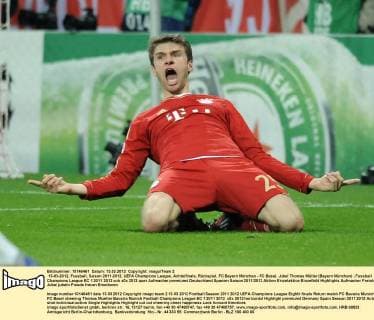 13-03-2012, Fussball, Saison 2011-2012, UEFA Champions League, Achtelfinale, Rückspiel, FC Bayern München - FC Basel, Jubel Thomas Müller (Bayern München)