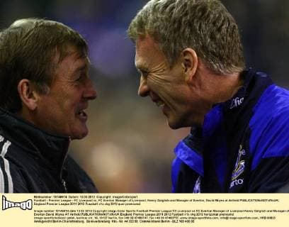 Football - Premier League - FC Liverpool vs. FC Everton Manager of Liverpool, Kenny Dalglish and Manager of Everton, David Moyes at Anfield 