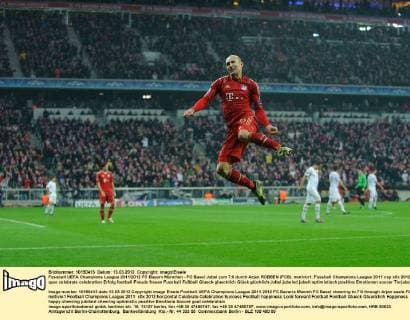 Fussball UEFA Champions League 2011 2012 FC Bayern München - FC Basel Jubel zum 7:0 durch Arjen ROBBEN (FCB). motivio1
