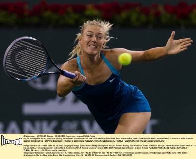 Maria Sharapova (RUS) in action during the women s semifinals of the 2012 BNP Paribas Open held at the Indian Wells Tennis Garden in Indian Wells, California. WTA Tennis Damen Tennis 2012 - BNP Paribas Open - Women s Semifinals - ZUMAx54
