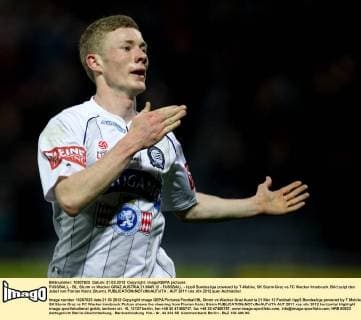 FUSSBALL - BL, Sturm vs Wacker GRAZ,AUSTRIA,21.MAR.12 - FUSSBALL - tipp3 Bundesliga powered by T-Mobile, SK Sturm Graz vs FC Wacker Innsbruck. Bild zeigt den Jubel von Florian Kainz (Sturm). 