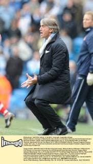 Roberto Mancini manager of Manchester City shouts in frustration following the 2nd Sunderland goal Barclays Premier League match between Manchester City vs. FC Sunderland AFC at the Etihad Stadium, Manchester on the 31st March 2012 EDITORIAL USE ONLY. No use with unauthorised audio, video, data, fixture lists, club league logos or live services. Online in-match use limited to 120 images, no video emulation. No use in betting, games or single club league player publications.