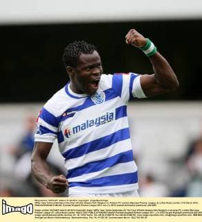 QPRs Taye Taiwo celebrates at the final whistle..Queens Park Rangers vs. Arsenal FC London, Barclays Premier League, at Loftus Road, London. 31st March 2012. EDITORIAL USE ONLY. No use with unauthorised audio, video, data, fixture lists, club league logos or live services. Online in-match use limited to 120 images, no video emulation. No use in betting, games or single club league player publications.