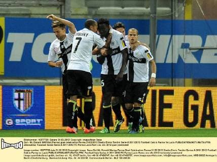 Gol - Mc Donald MARIGA (Parma) goal celebration Parma 31 03 2012 Stadio Ennio Tardini Serie A 2011 2012 Football Calcio Parma Vs Lazio allexsabba