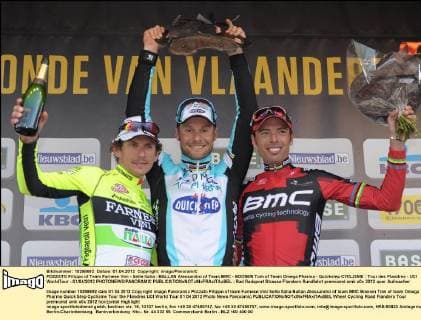 POZZATO Filippo of Team Farnese Vini - Selle Italia - BALLAN Alessandro of Team BMC - BOONEN Tom of Team Omega Pharma - Quickstep CYCLISME : Tour des Flandres - UCI WorldTour - 01 04 2012 PHOTONEWS PANORAMIC 
