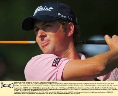 April 4, 2012 - Augusta, GA, USA - Golfer Webb Simpson watches his drive from the 14th tee box during practice for The Masters at Augusta National Golf Club in Augusta, Georgia, Wednesday, April 4, 2012. Practice for The Masters - ZUMAm67